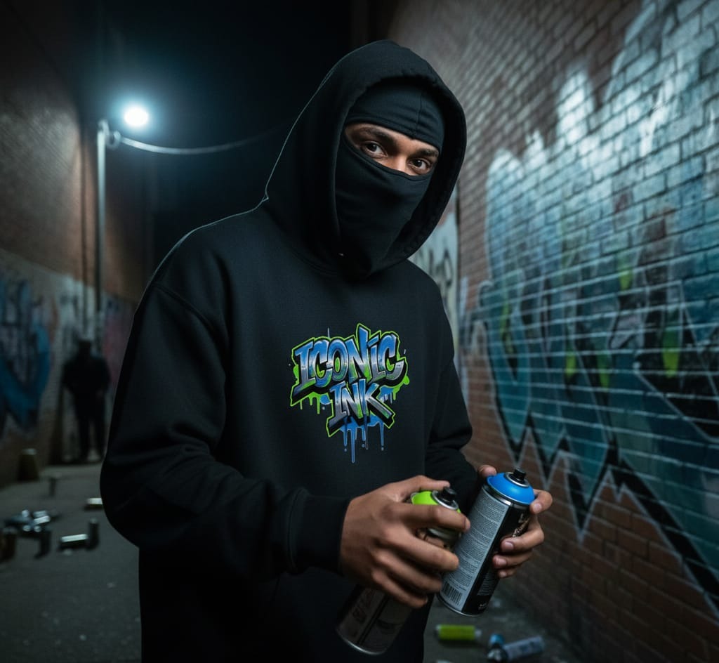 Iconic Threads Graffiti Hoodie (Blue/Green - Urban Drip Essential