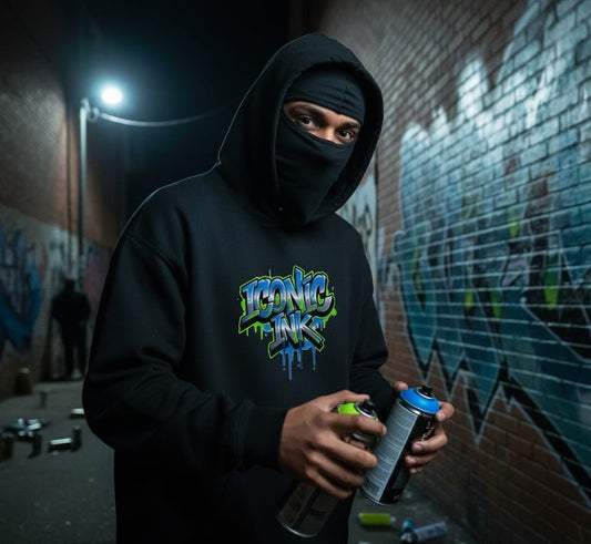 Iconic Threads Graffiti Hoodie (Blue/Green - Urban Drip Essential